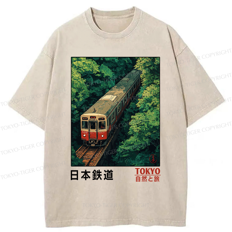 Tokyo-Tiger Japan Trains In The Natural Journey Washed T-Shirt