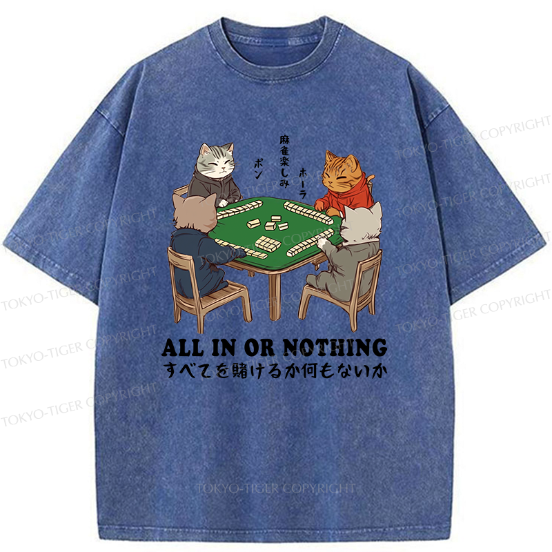 Tokyo-Tiger Cats Playing Mahjong Washed T-Shirt