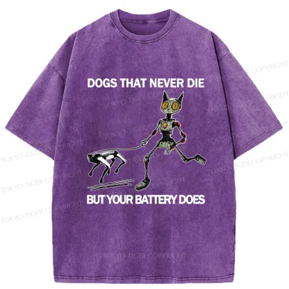 Tokyo-Tiger Funny Robot Cat Walking Robot Dog Washed T-Shirt