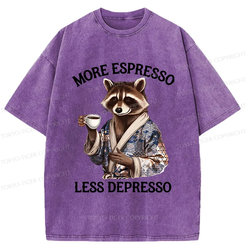 Tokyo-Tiger Raccoon Drinking Coffee Washed T-Shirt