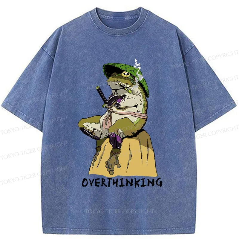 Tokyo-Tiger Overthinking Frog Samurai Washed T-Shirt