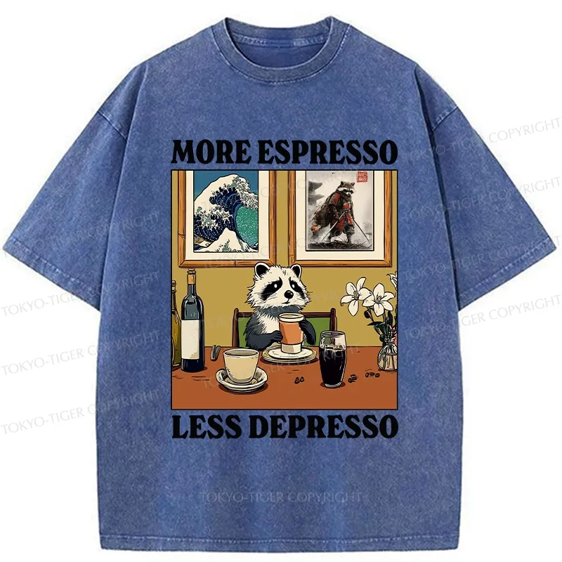 Tokyo-Tiger More Espresso Less Depresso Raccoon Washed T-Shirt