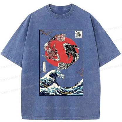 Tokyo-Tiger Retro Japanese Koi Washed T-Shirt