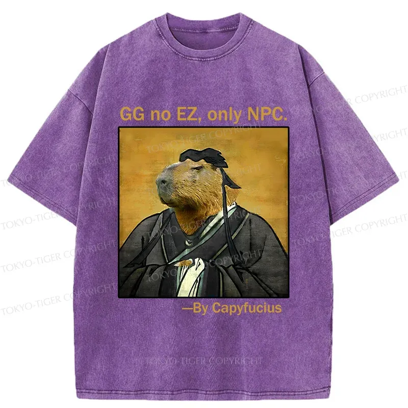 Tokyo-Tiger Confucius Capybara Quote Washed T-Shirt