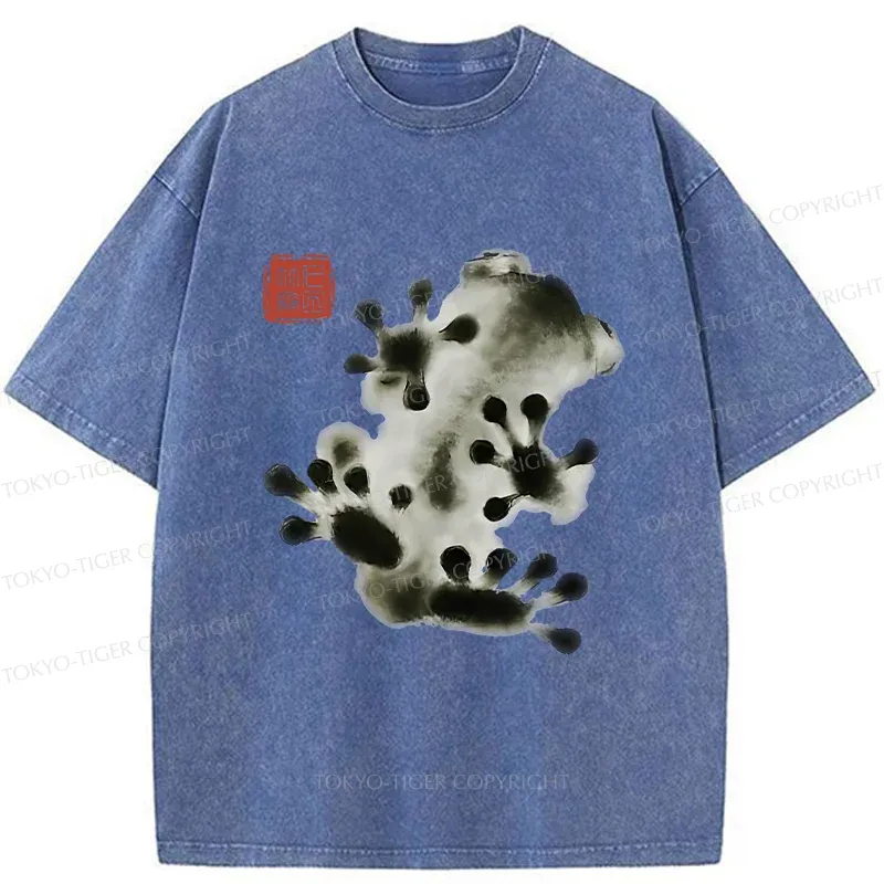 Tokyo-Tiger Ink Painting Frog Washed T-Shirt