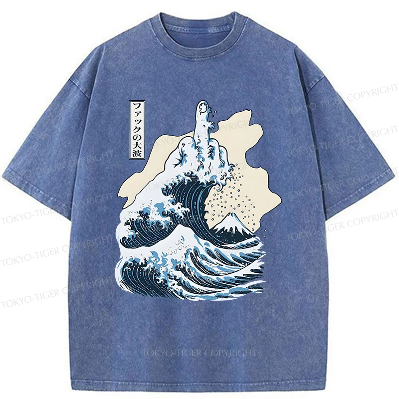 Tokyo-Tiger Angry Waves Washed T-Shirt