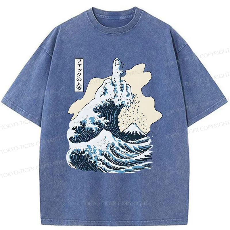 Tokyo-Tiger Angry Waves Washed T-Shirt