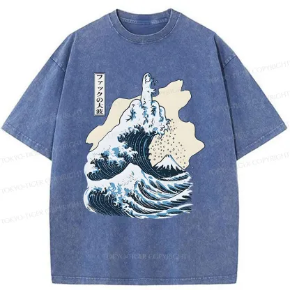 Tokyo-Tiger Angry Waves Washed T-Shirt