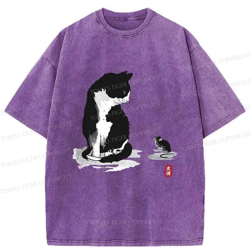Tokyo-Tiger Cat And Mouse Friendship Washed T-Shirt