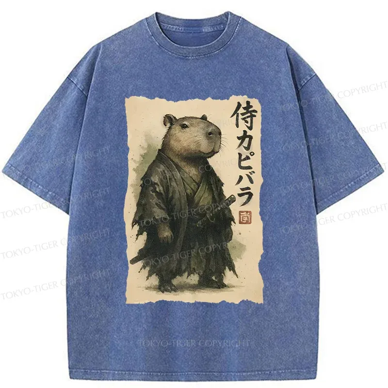 Tokyo-Tiger Capybara Samurai Washed T-Shirt