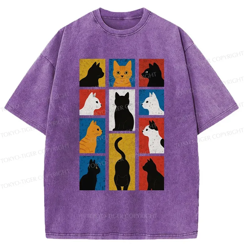 Tokyo-Tiger Cat Silhouette Washed T-Shirt