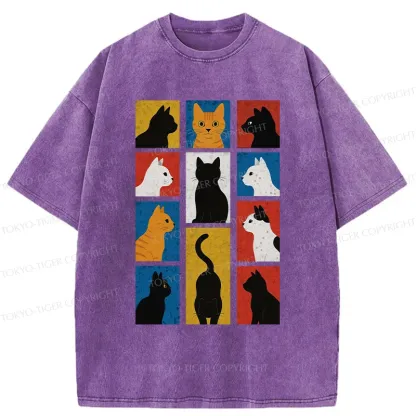 Tokyo-Tiger Cat Silhouette Washed T-Shirt