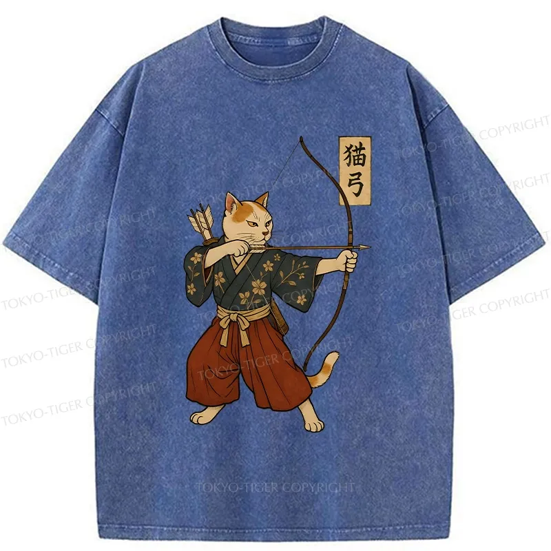 Tokyo-Tiger Japanese Cat Archery Washed T-Shirt