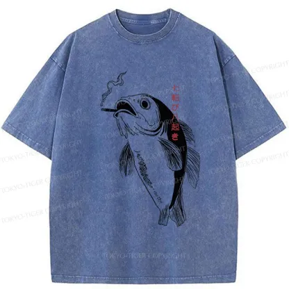 Tokyo-Tiger Smoked Fish Washed T-Shirt