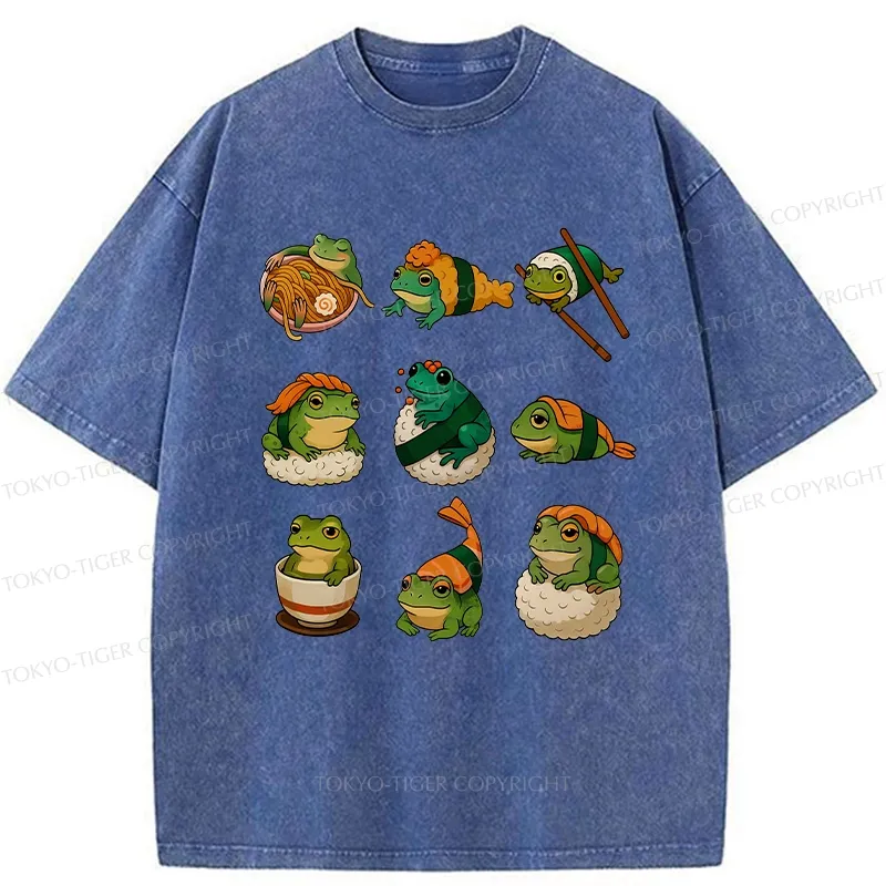 Tokyo-Tiger Japanese Food Frog Series Washed T-Shirt