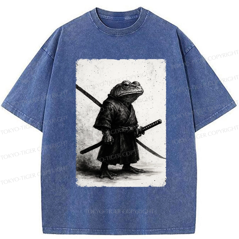 Tokyo-Tiger Retro Frog Samurai Japanese Washed T-Shirt