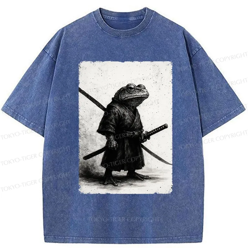 Tokyo-Tiger Retro Frog Samurai Japanese Washed T-Shirt