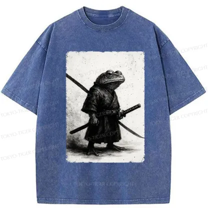 Tokyo-Tiger Retro Frog Samurai Japanese Washed T-Shirt