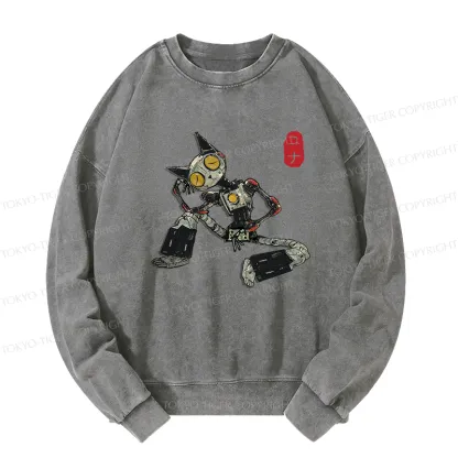 Tokyo-Tiger Contemplative Robot Cat Washed Sweatshirt