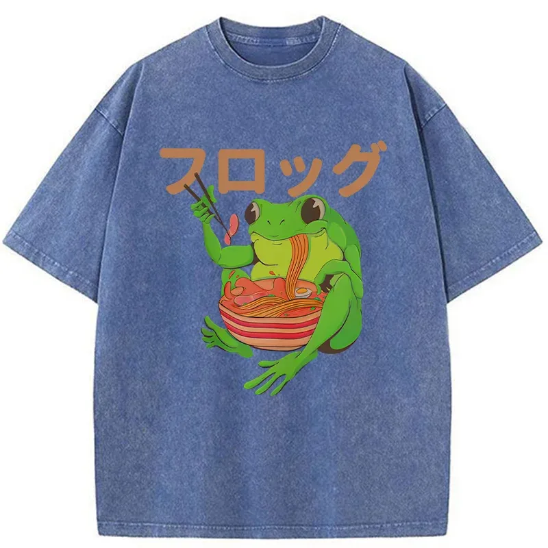 Tokyo-Tiger Frog Eating Ramen Japan Washed T-Shirt