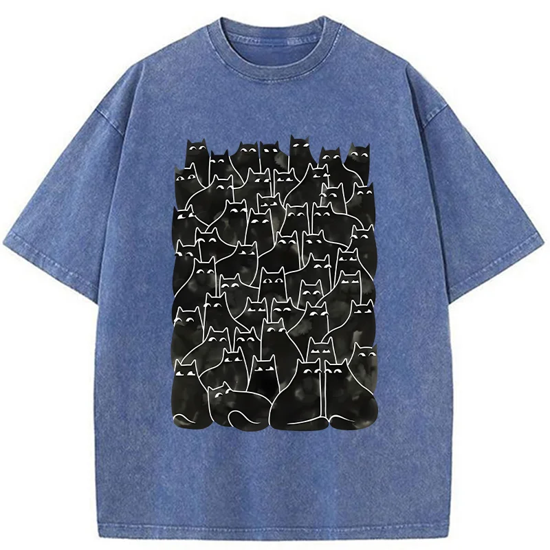 Tokyo-Tiger A Group Of Black Cats Washed T-Shirt