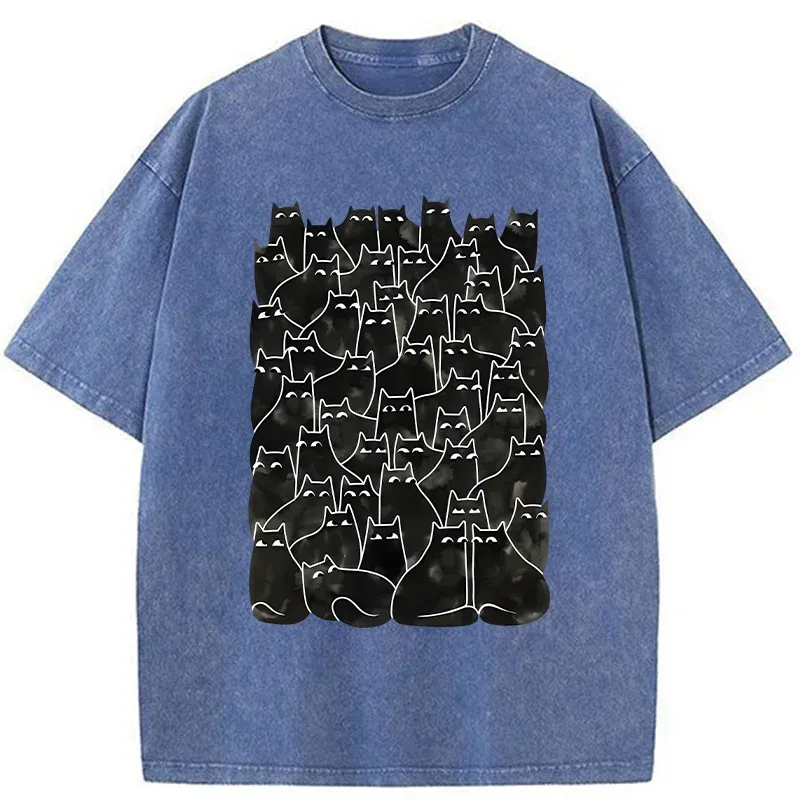 Tokyo-Tiger A Group Of Black Cats Washed T-Shirt