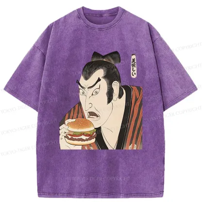 Tokyo-Tiger Japanese People Eating Hamburger Washed T-Shirt