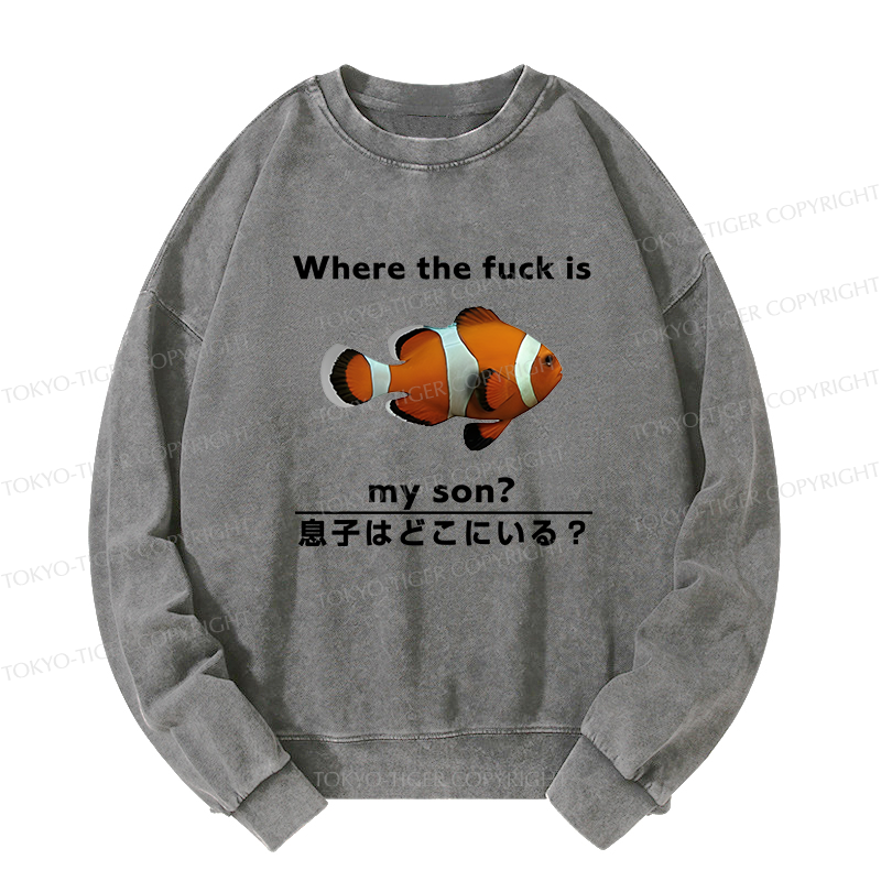 Tokyo-Tiger Fish Looking For Son Washed Sweatshirt