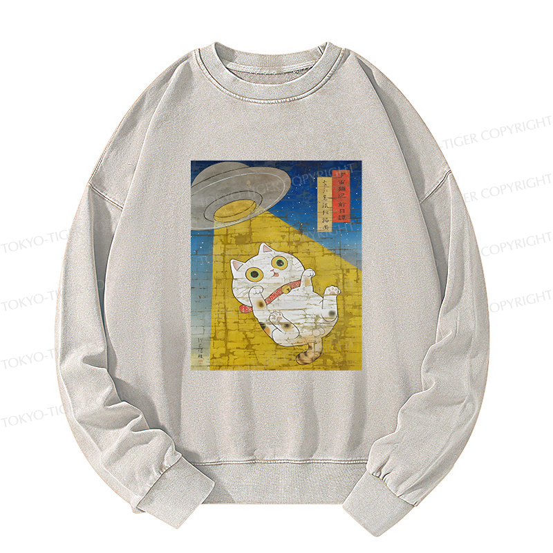 Tokyo-Tiger Funny Meow-FO Kidnapping Cat Washed Sweatshirt