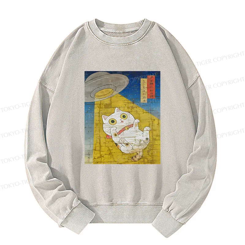 Tokyo-Tiger Funny Meow-FO Kidnapping Cat Washed Sweatshirt