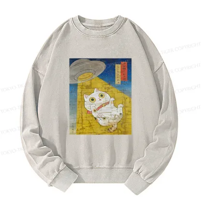Tokyo-Tiger Funny Meow-FO Kidnapping Cat Washed Sweatshirt