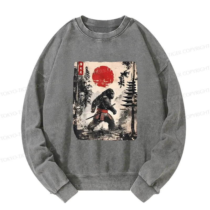 Tokyo-Tiger Japanese Samurai Bigfoot Washed Sweatshirt