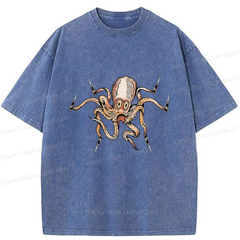 Tokyo-Tiger Octopus With Knife Washed T-Shirt