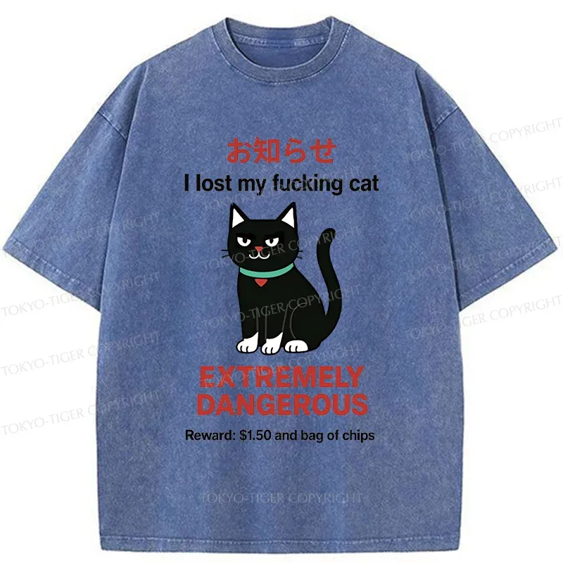 Tokyo-Tiger Look For Dangerous Cat Washed T-Shirt