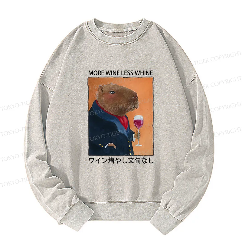 Tokyo-Tiger Capybara More Wine Less Whine Washed Sweatshirt