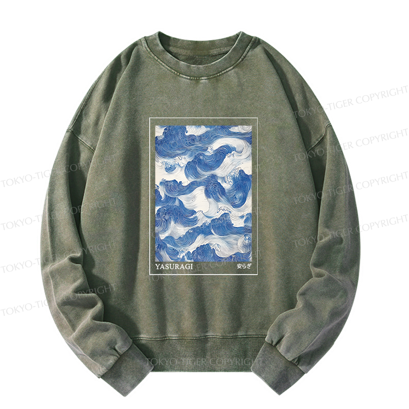 Tokyo-Tiger Japanese Retro Art Wave Washed Sweatshirt
