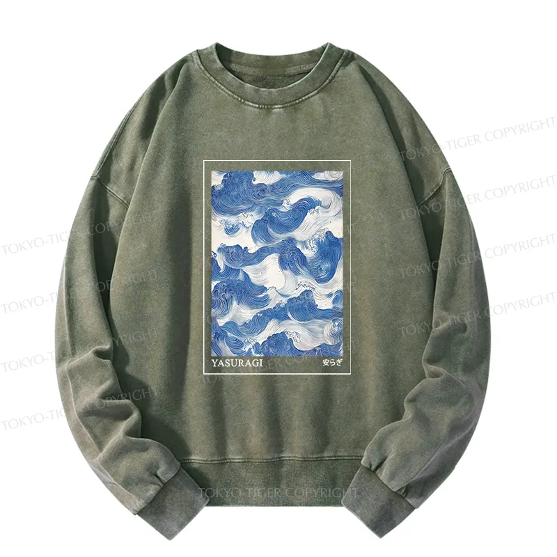 Tokyo-Tiger Japanese Retro Art Wave Washed Sweatshirt