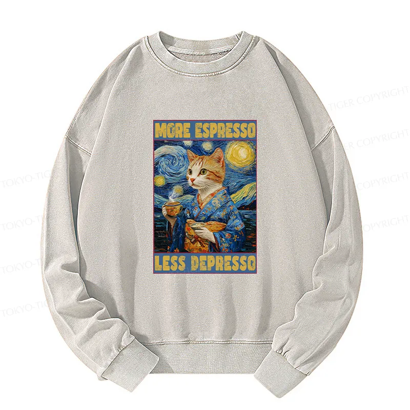 Tokyo-Tiger Funny More Espresso Less Depresso Washed Sweatshirt