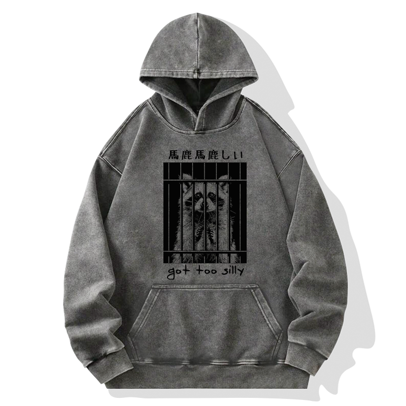 Tokyo-Tiger Raccoon Got Too Silly Washed Hoodie