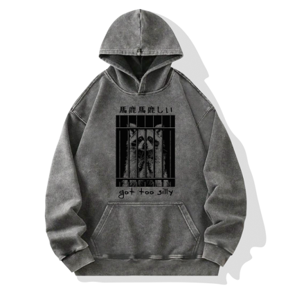 Tokyo-Tiger Raccoon Got Too Silly Washed Hoodie
