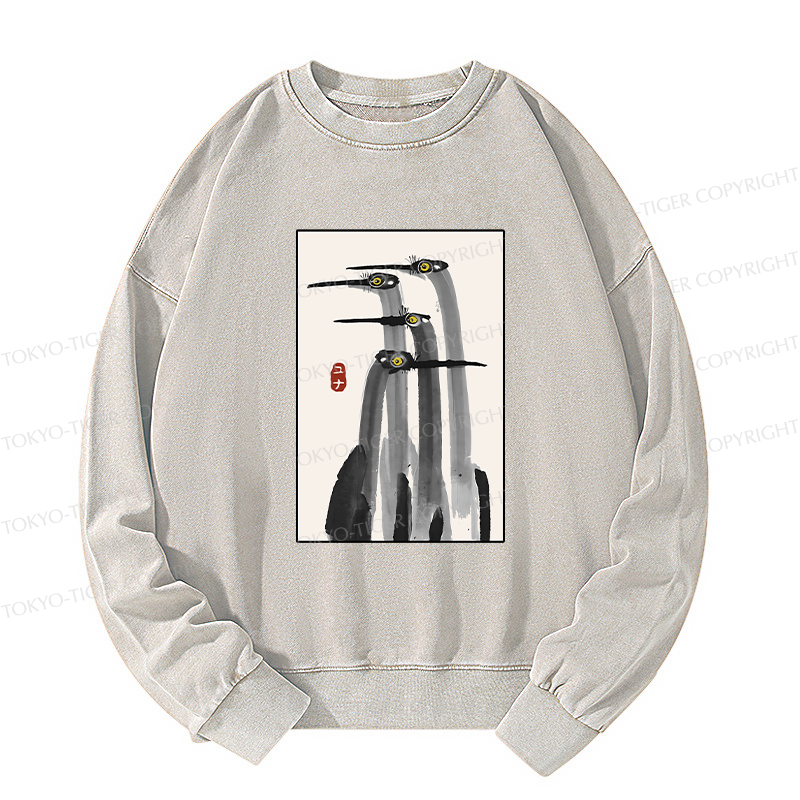 Tokyo-Tiger Japanese Crane Poster Washed Sweatshirt
