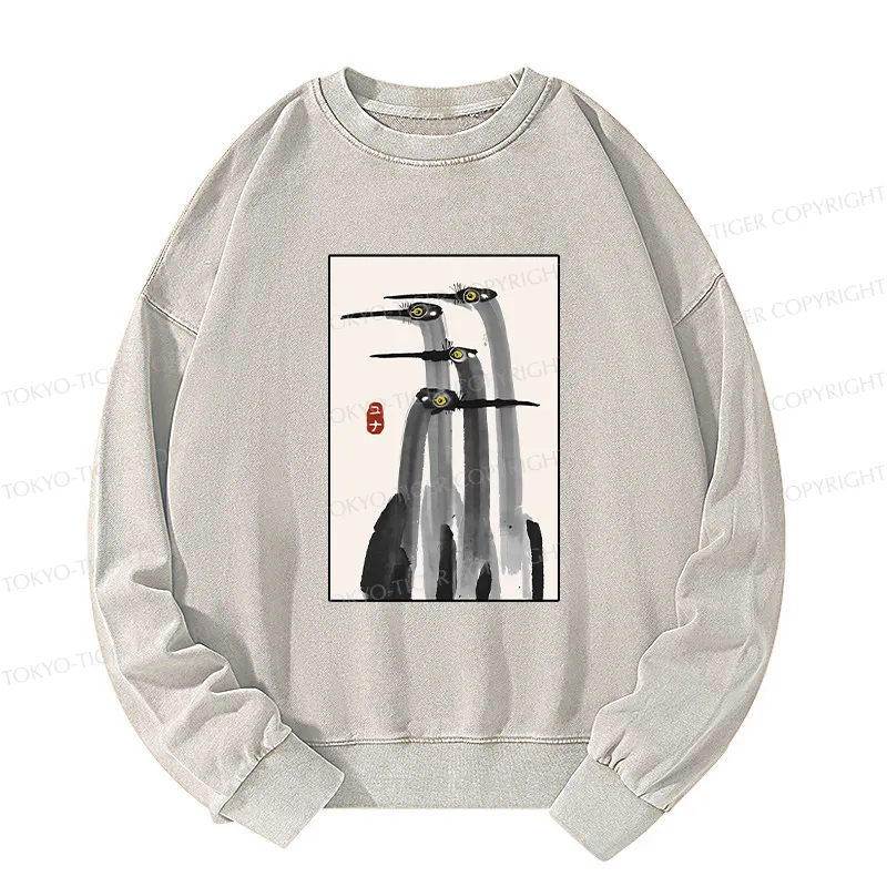 Tokyo-Tiger Japanese Crane Poster Washed Sweatshirt