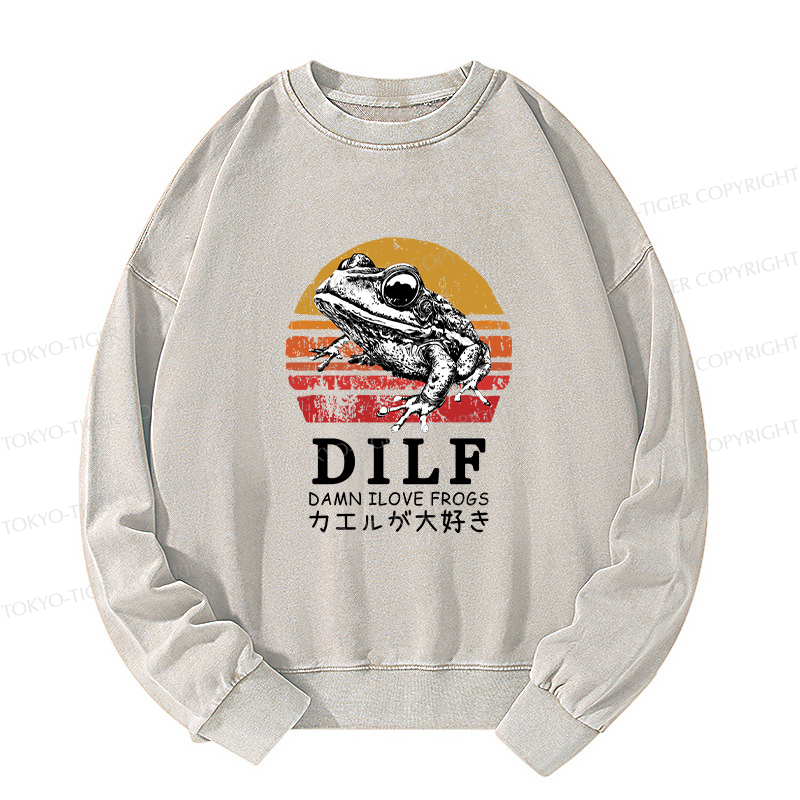 Tokyo-Tiger Funny Frog Lover Washed Sweatshirt