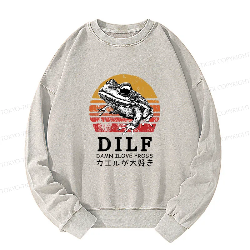 Tokyo-Tiger Funny Frog Lover Washed Sweatshirt