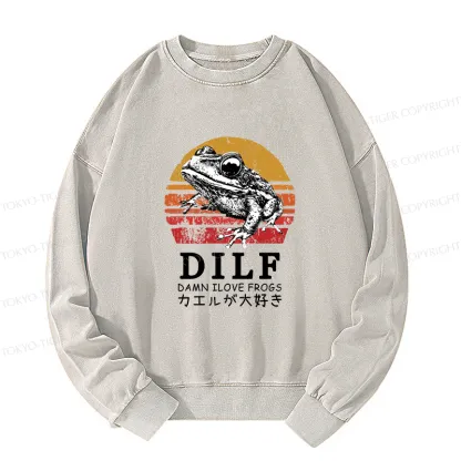 Tokyo-Tiger Funny Frog Lover Washed Sweatshirt