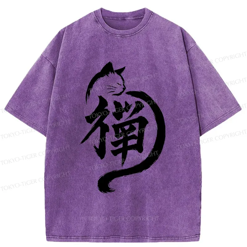 Tokyo-Tiger Zen Cat Washed T-Shirt