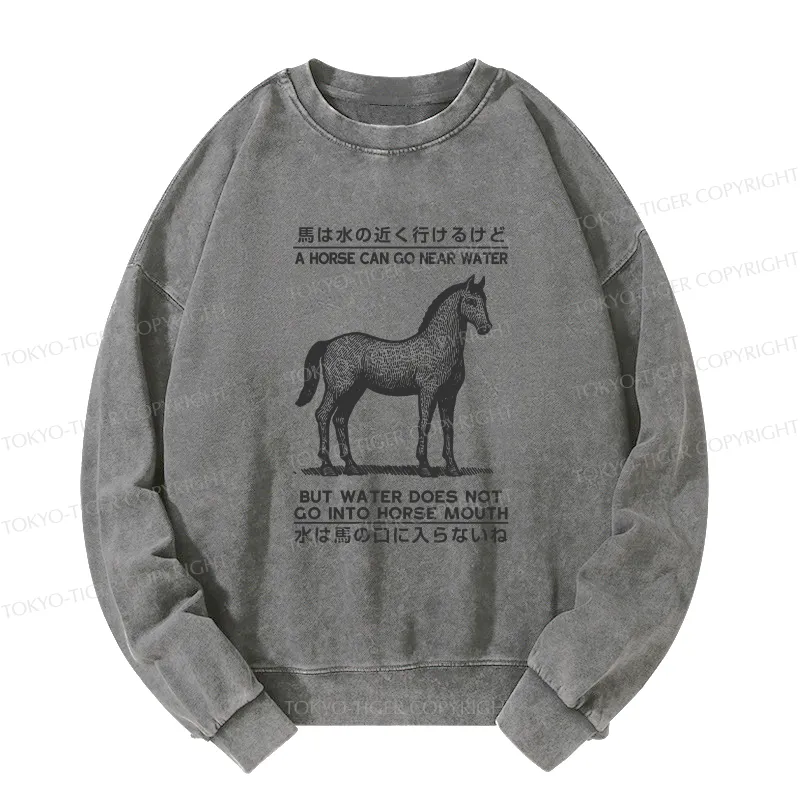 Tokyo-Tiger Funny Horse And Water Saying Washed Sweatshirt