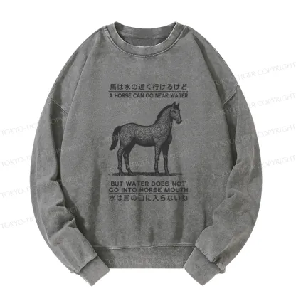 Tokyo-Tiger Funny Horse And Water Saying Washed Sweatshirt