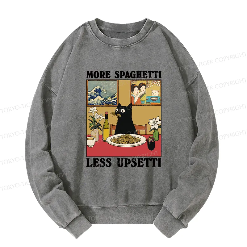 Tokyo-Tiger Cat Eating Pasta Washed Sweatshirt