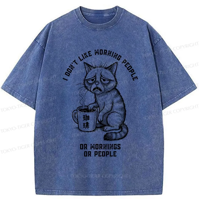 Tokyo-Tiger Cat Who Hates Morning And People Washed T-Shirt